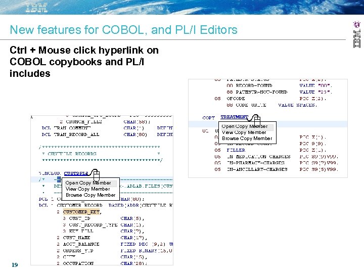 New features for COBOL, and PL/I Editors Ctrl + Mouse click hyperlink on COBOL