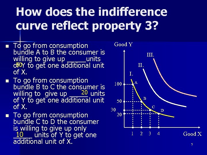 How does the indifference curve reflect property 3? n n n To go from