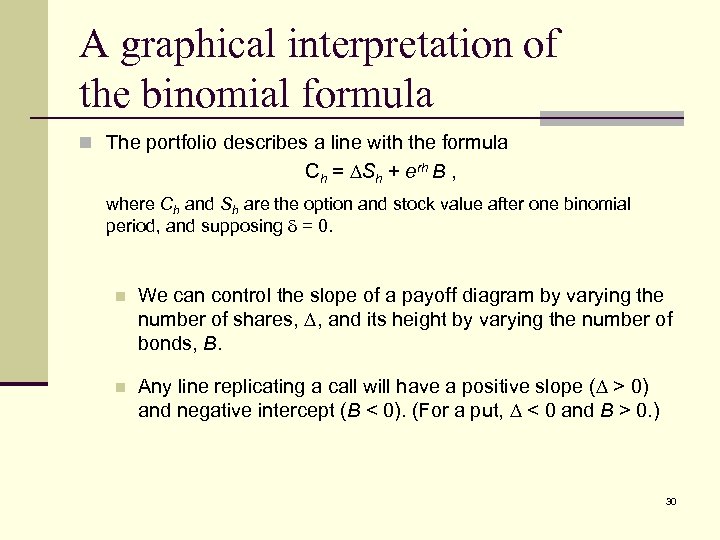 A graphical interpretation of the binomial formula n The portfolio describes a line with