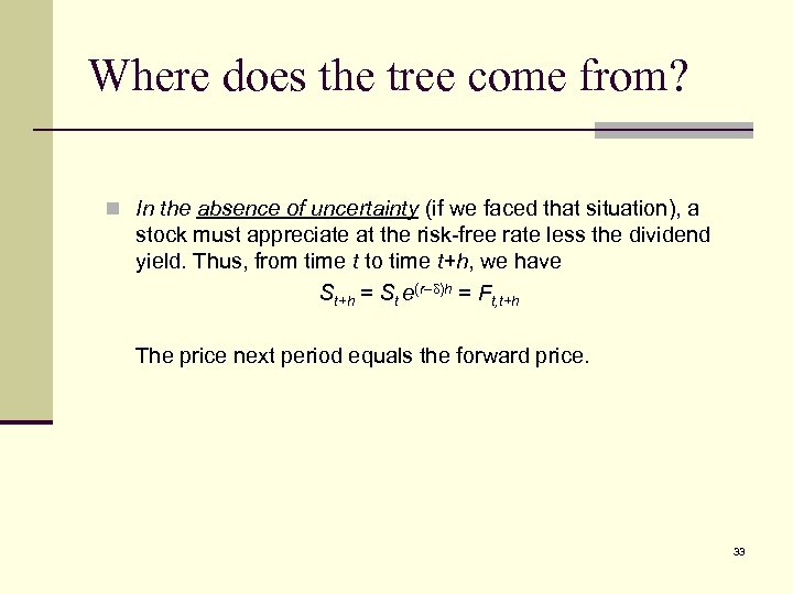 Where does the tree come from? n In the absence of uncertainty (if we