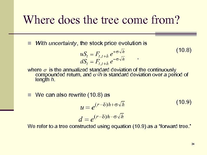 Where does the tree come from? n With uncertainty, the stock price evolution is