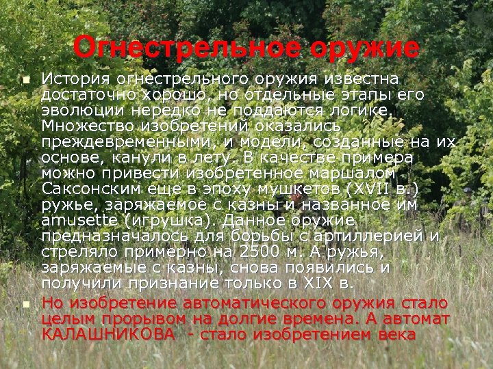 Огнестрельное оружие n n История огнестрельного оружия известна достаточно хорошо, но отдельные этапы его