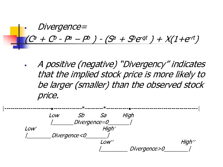  § Divergence= (Ca + Cb - Pa – Pb ) - (Sa +