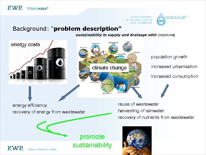 Background: “problem description” sustainability in supply and drainage with SIMDEUM® energy costs population growth
