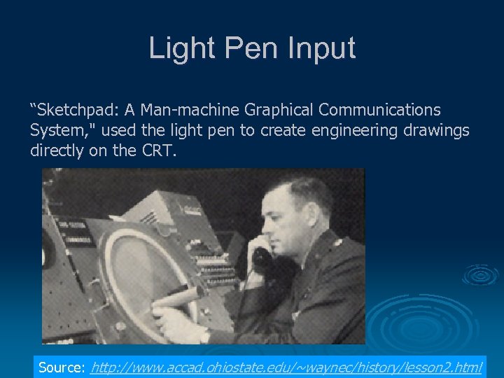Light Pen Input “Sketchpad: A Man-machine Graphical Communications System, 