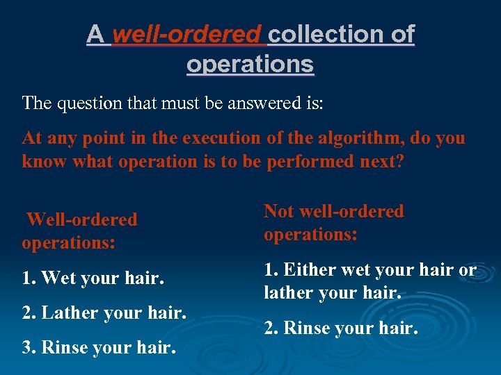 A well-ordered collection of operations The question that must be answered is: At any