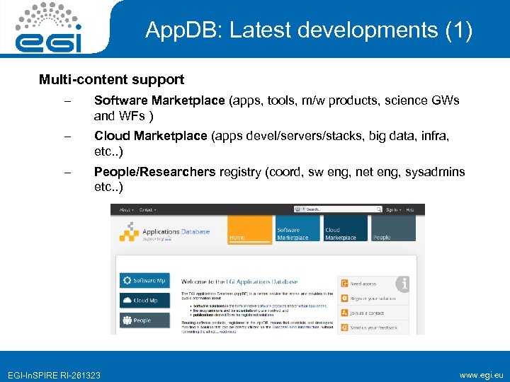 App. DB: Latest developments (1) Multi-content support – Software Marketplace (apps, tools, m/w products,