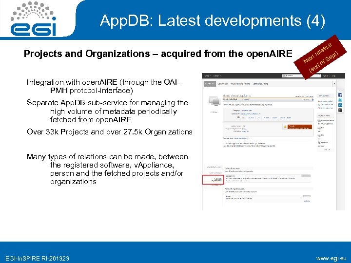 App. DB: Latest developments (4) Projects and Organizations – acquired from the open. AIRE