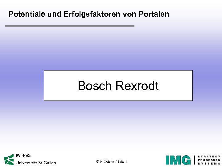 Potentiale und Erfolgsfaktoren von Portalen Bosch Rexrodt IWI-HSG ã H. Österle / Seite 14