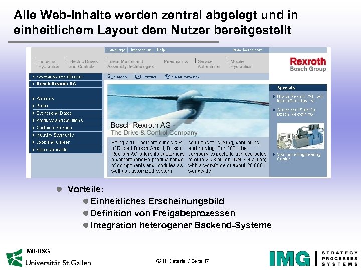 Alle Web-Inhalte werden zentral abgelegt und in einheitlichem Layout dem Nutzer bereitgestellt l Vorteile: