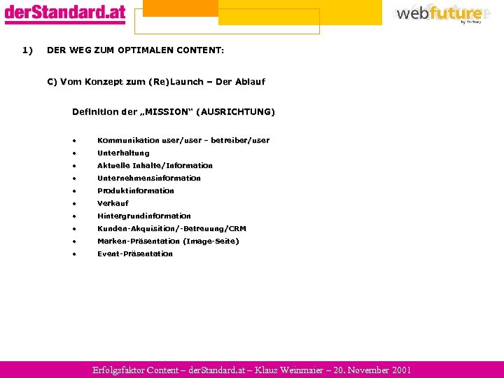 1) DER WEG ZUM OPTIMALEN CONTENT: C) Vom Konzept zum (Re)Launch – Der Ablauf