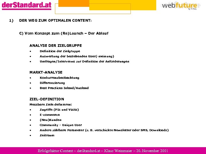 1) DER WEG ZUM OPTIMALEN CONTENT: C) Vom Konzept zum (Re)Launch – Der Ablauf