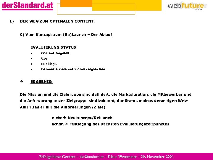1) DER WEG ZUM OPTIMALEN CONTENT: C) Vom Konzept zum (Re)Launch – Der Ablauf