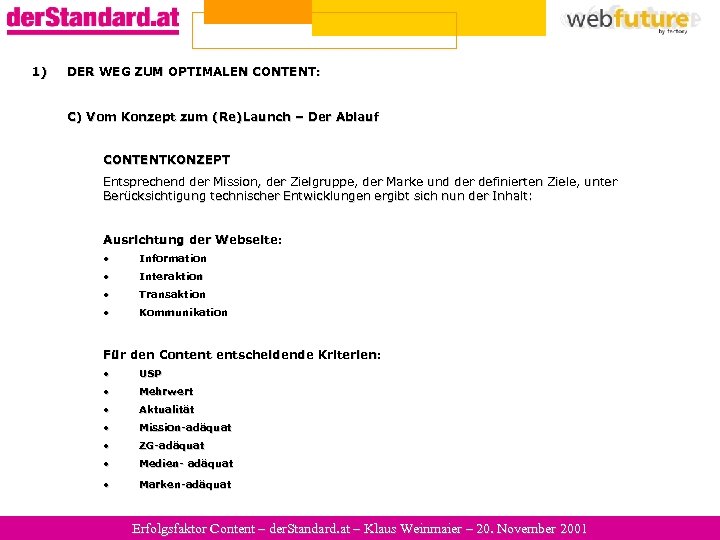 1) DER WEG ZUM OPTIMALEN CONTENT: C) Vom Konzept zum (Re)Launch – Der Ablauf