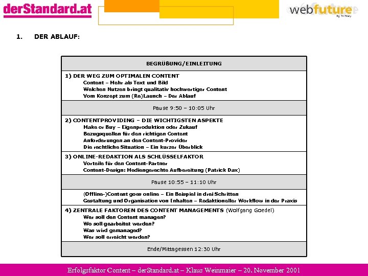 1. DER ABLAUF: BEGRÜßUNG/EINLEITUNG 1) DER WEG ZUM OPTIMALEN CONTENT Content – Mehr als