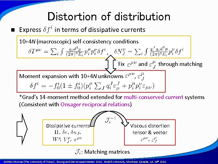 Distortion of distribution n Express in terms of dissipative currents 10+4 N (macroscopic) self-consistency