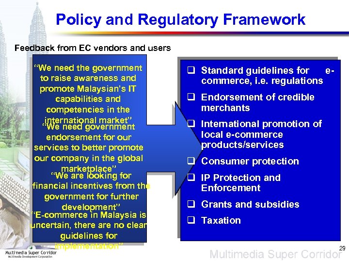 Policy and Regulatory Framework Feedback from EC vendors and users “We need the government