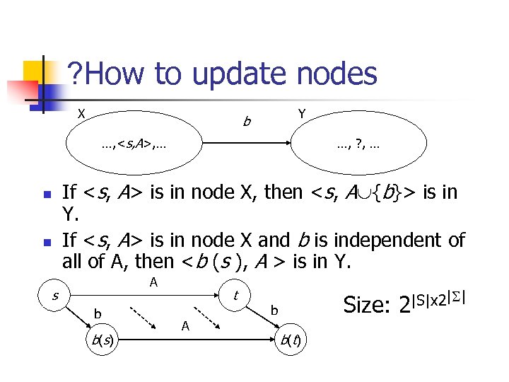 ? How to update nodes X Y b …, <s, A>, … n n