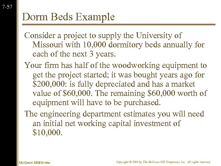 7 -57 Dorm Beds Example Consider a project to supply the University of Missouri