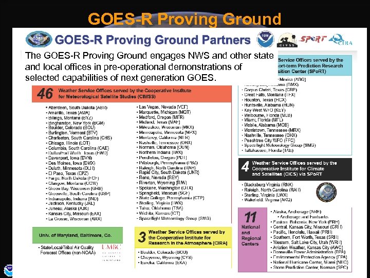 GOES-R Proving Ground The GOES-R Proving Ground engages NWS and other state and local