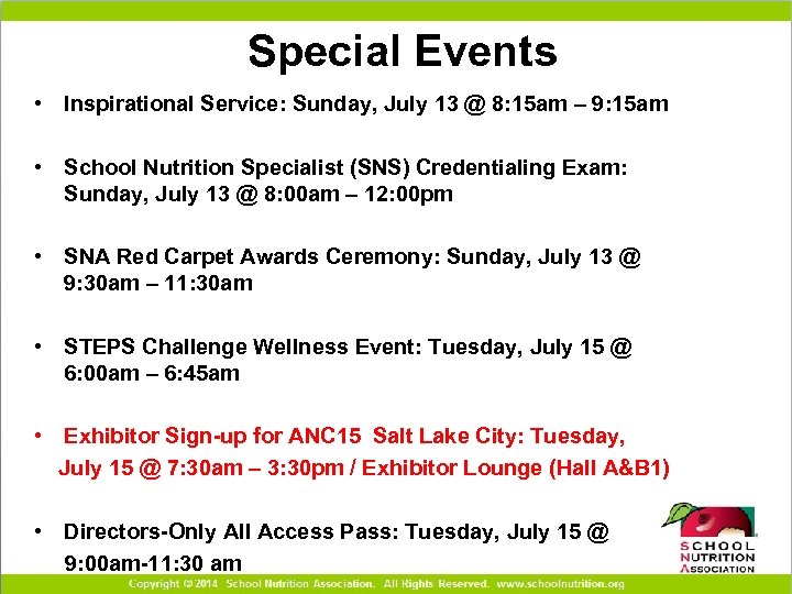 Special Events • Inspirational Service: Sunday, July 13 @ 8: 15 am – 9: