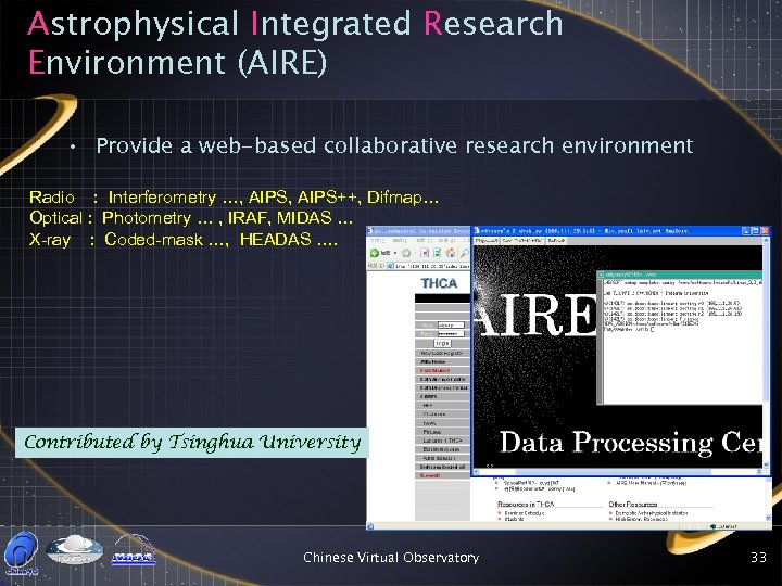 Astrophysical Integrated Research Environment (AIRE) • Provide a web-based collaborative research environment Radio :