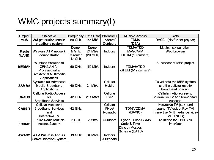 WMC projects summary(I) 25 