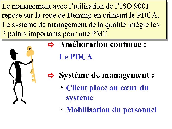 Le management avec l’utilisation de l’ISO 9001 repose sur la Piloter avec l ’ISO