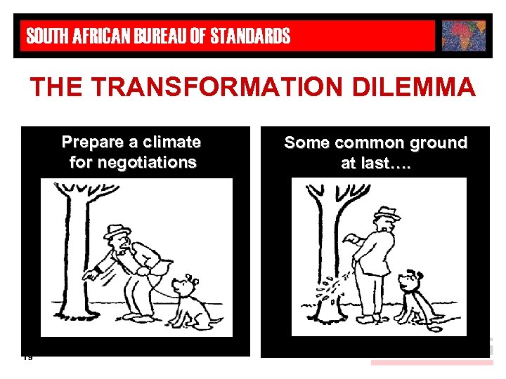 SOUTH AFRICAN BUREAU OF STANDARDS THE TRANSFORMATION DILEMMA Prepare a climate for negotiations 19