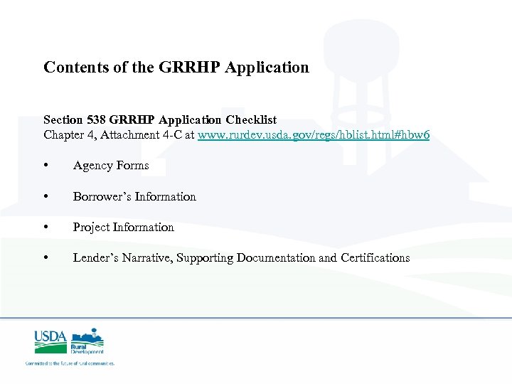 Contents of the GRRHP Application Section 538 GRRHP Application Checklist Chapter 4, Attachment 4