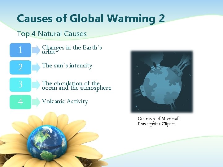 Causes of Global Warming 2 Top 4 Natural Causes 1 Changes in the Earth’s