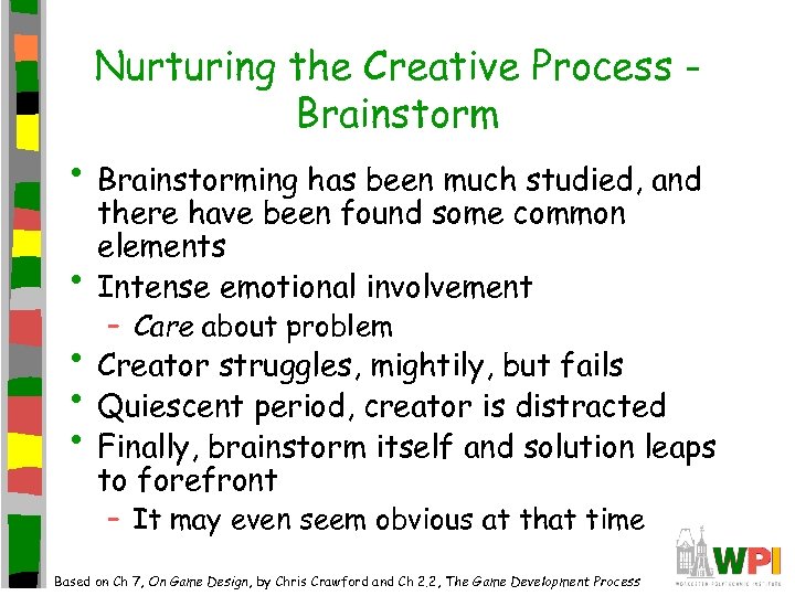 Nurturing the Creative Process Brainstorm • Brainstorming has been much studied, and • there