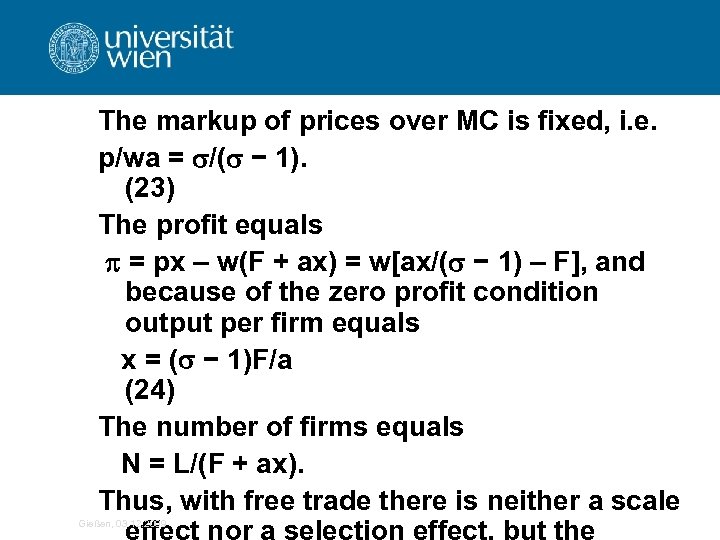 The markup of prices over MC is fixed, i. e. p/wa = /( −