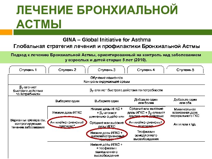 ЛЕЧЕНИЕ БРОНХИАЛЬНОЙ АСТМЫ GINA – Global Initiative for Asthma Глобальная стратегия лечения и профилактики