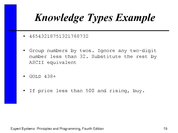 Knowledge Types Example • 46543218751321768732 • Group numbers by twos. Ignore any two-digit number