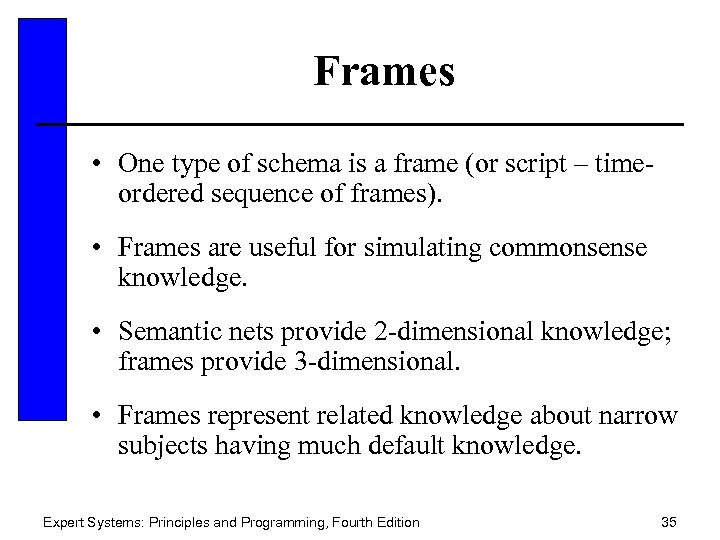Frames • One type of schema is a frame (or script – timeordered sequence