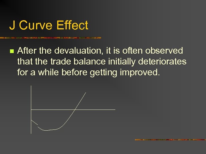 J Curve Effect n After the devaluation, it is often observed that the trade