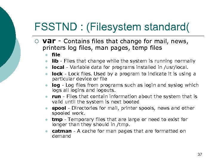 FSSTND : (Filesystem standard( ¡ var - Contains files that change for mail, news,