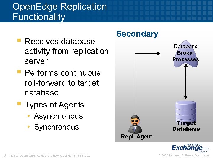 Open. Edge Replication Functionality § Receives database § § Secondary Database Broker Processes activity