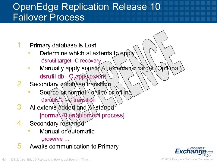 Open. Edge Replication Release 10 Failover Process 1. Primary database is Lost • Determine