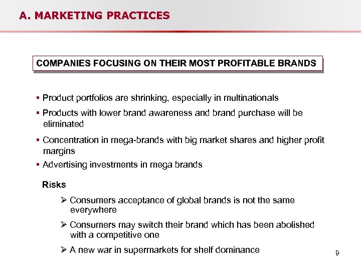 A. MARKETING PRACTICES COMPANIES FOCUSING ON THEIR MOST PROFITABLE BRANDS § Product portfolios are