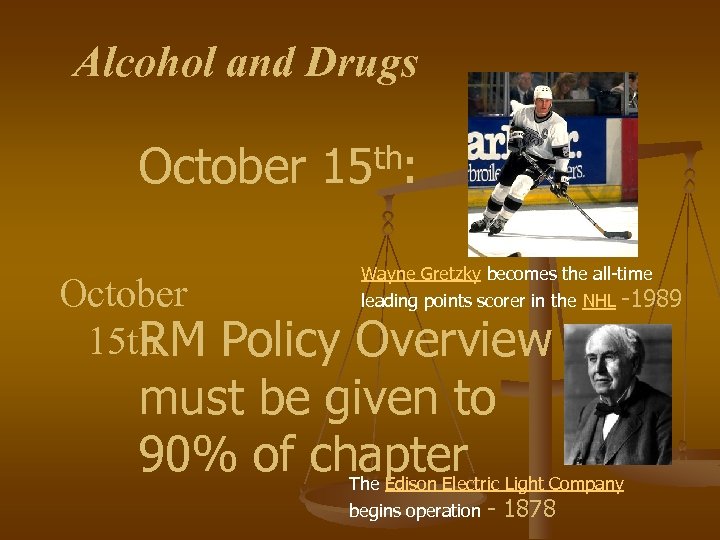 Alcohol and Drugs October 15 th: October 15 th RM Wayne Gretzky becomes the