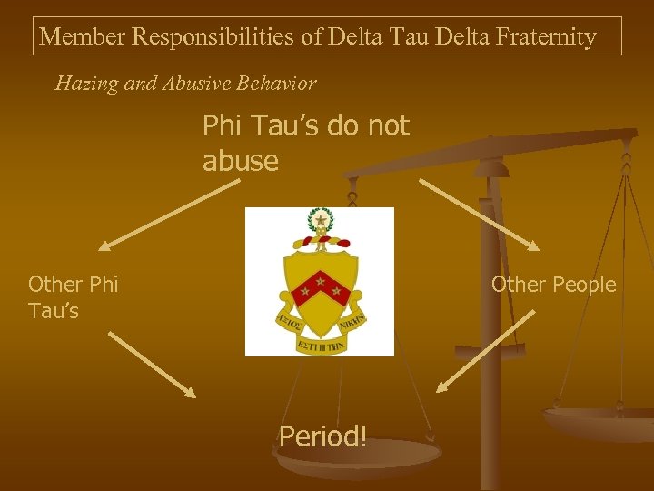 Member Responsibilities of Delta Tau Delta Fraternity Hazing and Abusive Behavior Phi Tau’s do