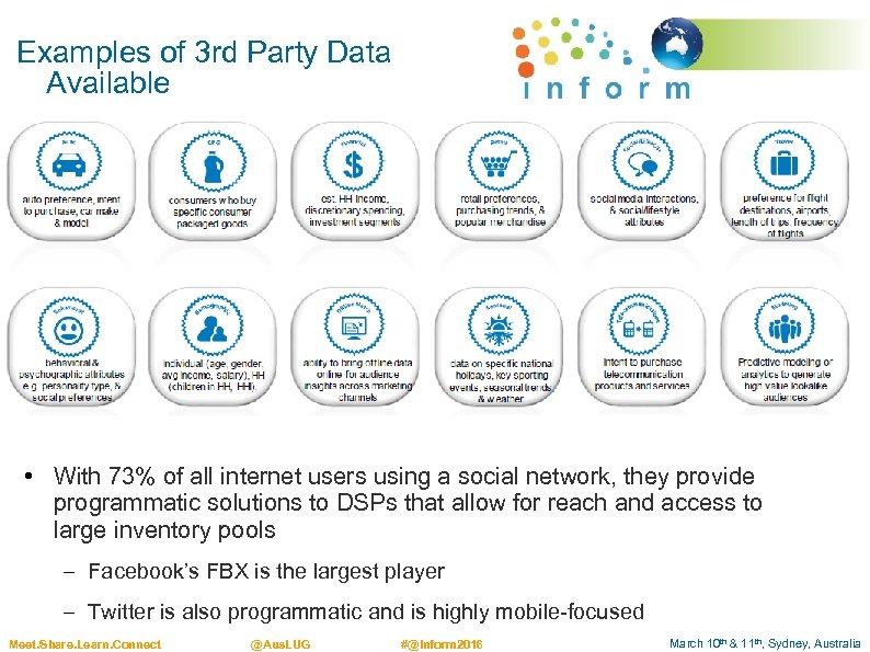 Examples of 3 rd Party Data Available • With 73% of all internet users
