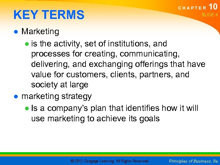 KEY TERMS C H A P T E R 10 SLIDE 4 ● Marketing