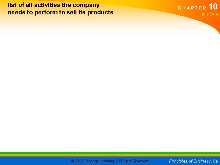 list of all activities the company needs to perform to sell its products ©