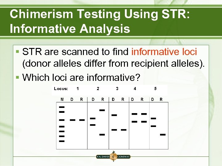 Chimerism Testing Using STR: Informative Analysis § STR are scanned to find informative loci