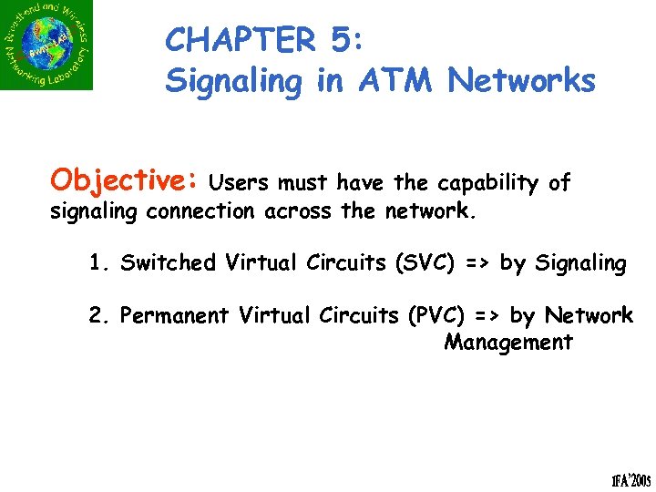 CHAPTER 5: Signaling in ATM Networks Objective: Users must have the capability of signaling