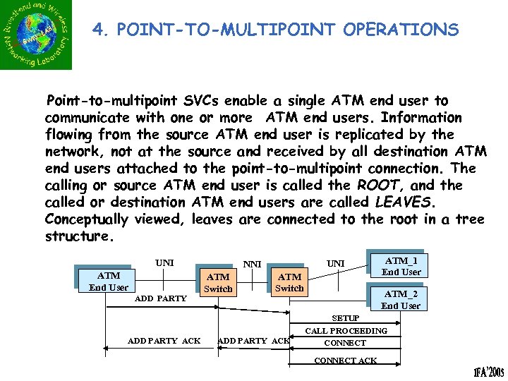 4. POINT-TO-MULTIPOINT OPERATIONS Point-to-multipoint SVCs enable a single ATM end user to communicate with