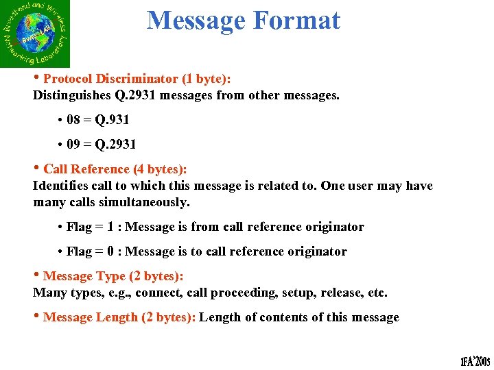 Message Format • Protocol Discriminator (1 byte): Distinguishes Q. 2931 messages from other messages.